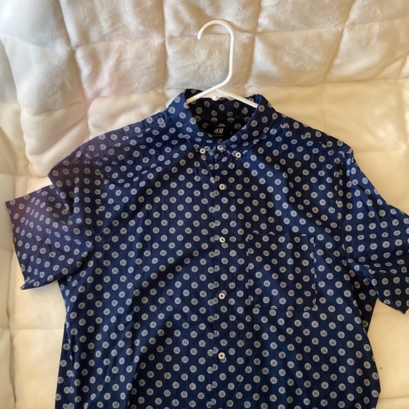 Mens Button up short sleeve - H&M brand - Navy - Picture 3 of 5